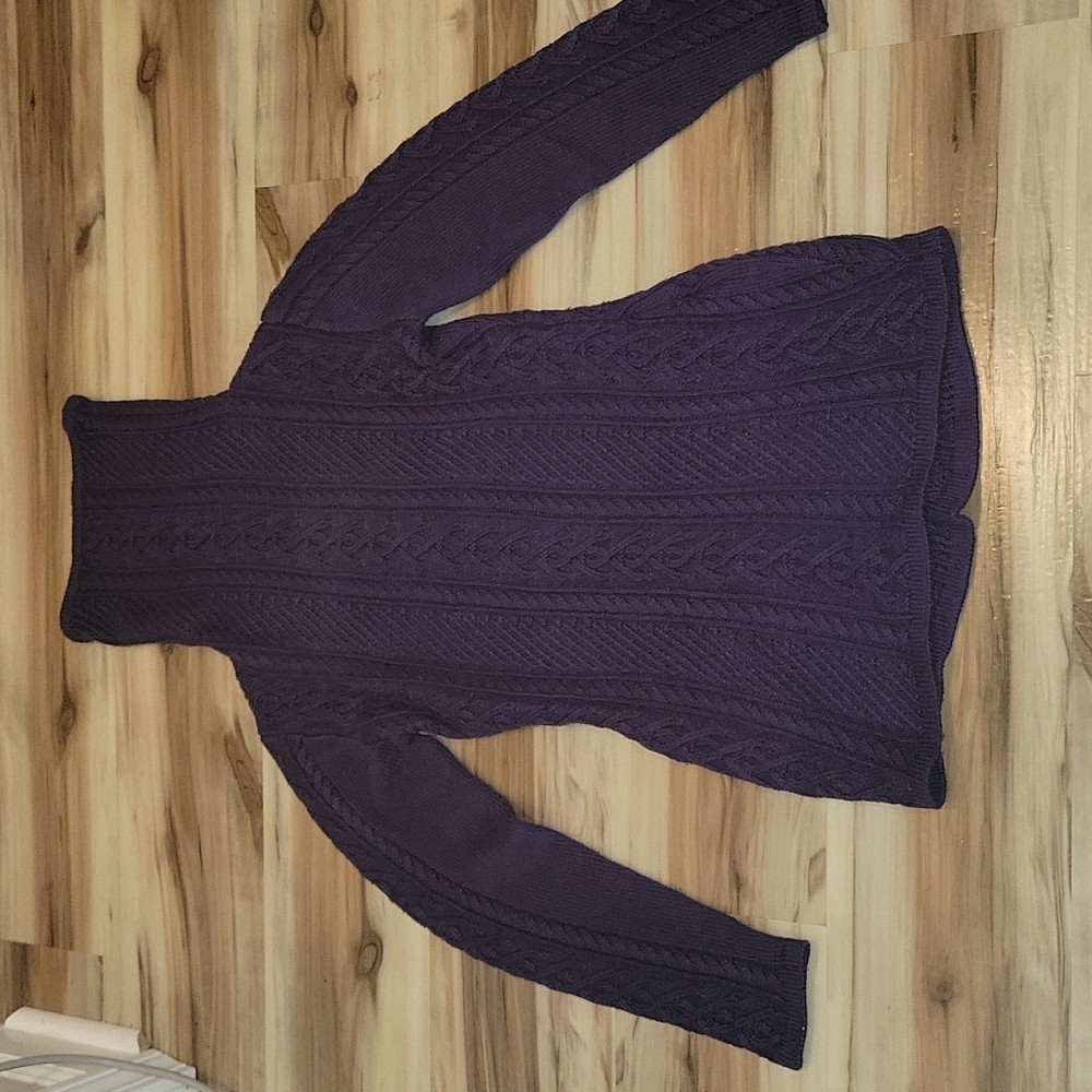 Purple Thick Viscose/Nylon Tunic Cowl Turtleneck Sweater